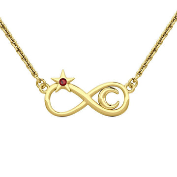 Infinity Moon and Star 14K Solid Gold Necklace with Gemstone GNC486 - Jewelry